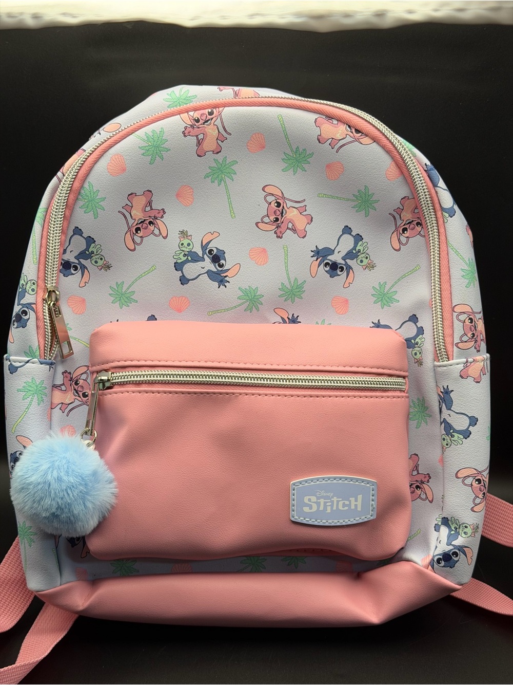 Disney Stitch Pink Kids Mini Backpack with Pom Pom Charm